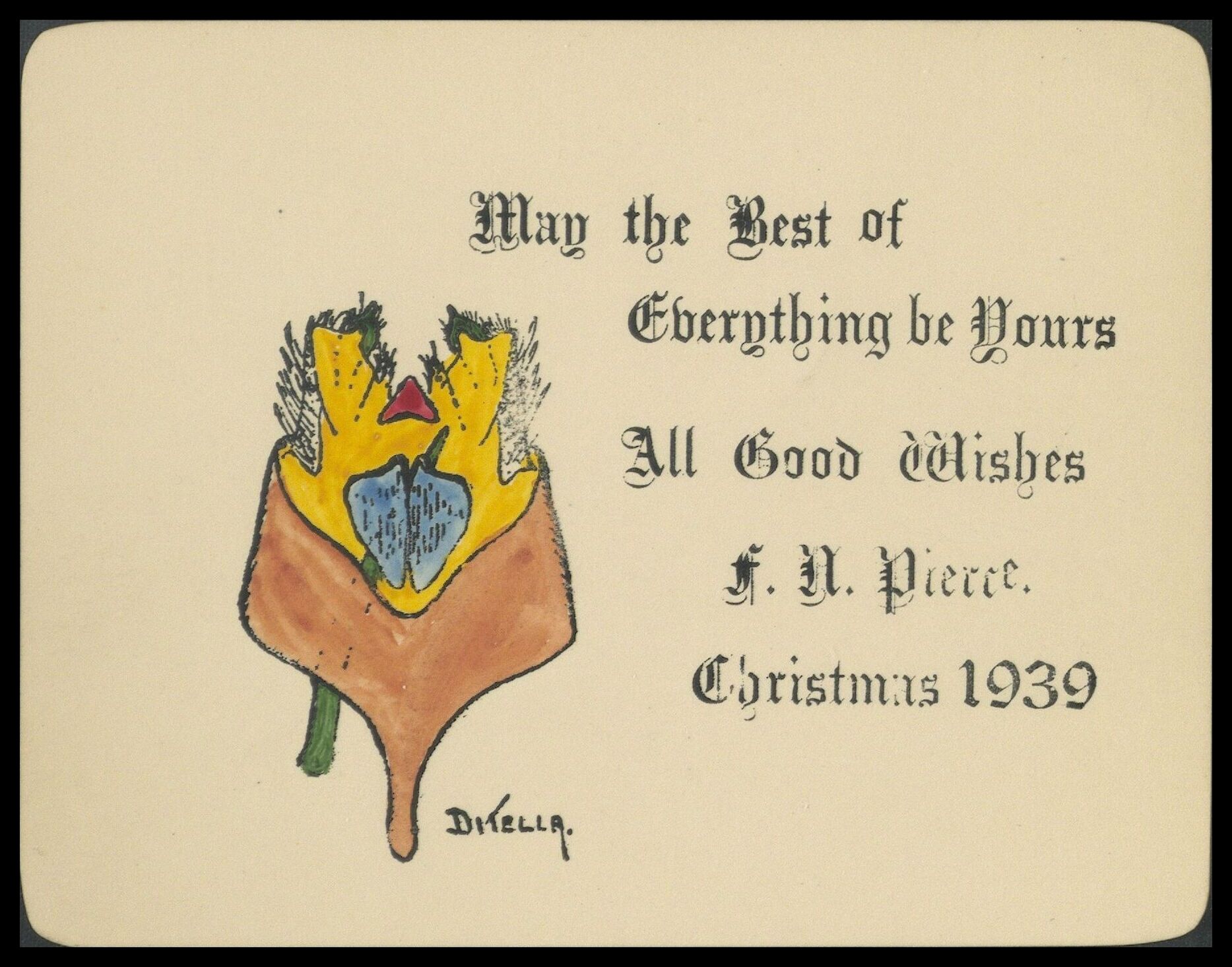 Frank Nelson Pierce, 1862 – 1943 Library Christmas Cards - Category Genitalia: 1939 The genitalia of Diptella Illustrated in festive colours.