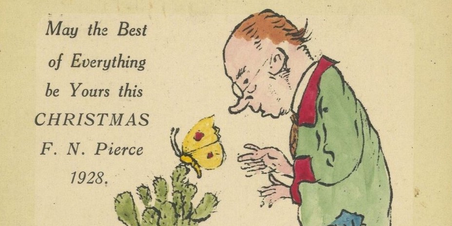 1928 – An entomologist eyes a butterfly on a cactus.